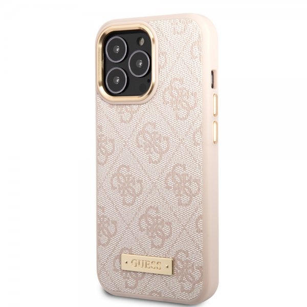 Guess iPhone 14 Pro Cover Metal Plate Logo MagSafe Rosa