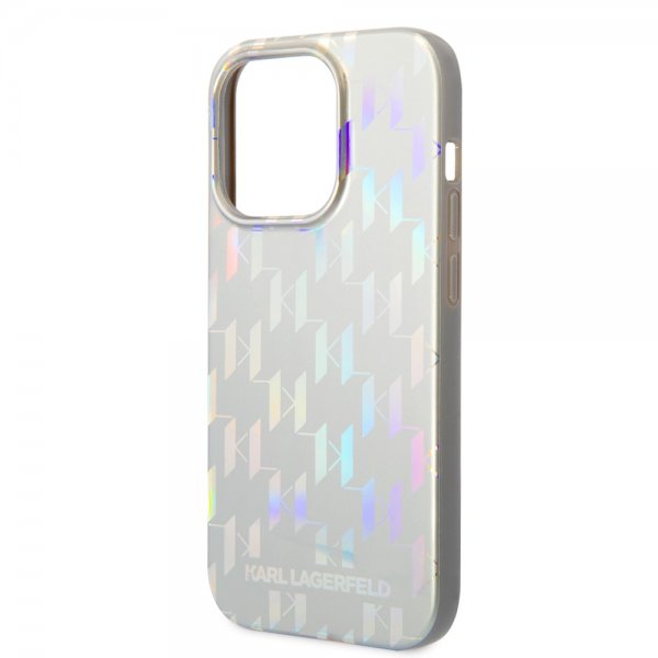 Karl Lagerfeld iPhone 14 Pro Cover Monogram Iridescent Silver