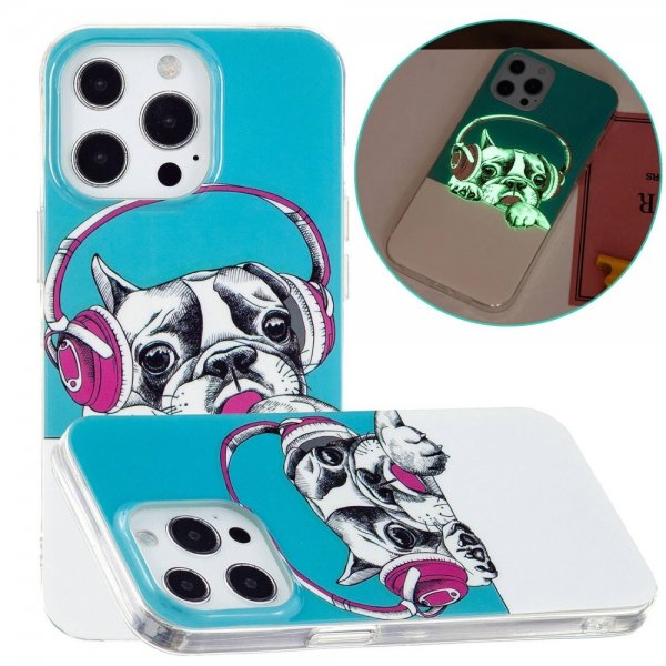iPhone 14 Pro Cover Motiv Hund med Høretelefoner