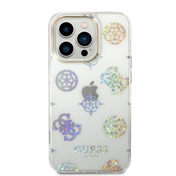 Guess iPhone 14 Pro Cover Peony Glitter Hvid