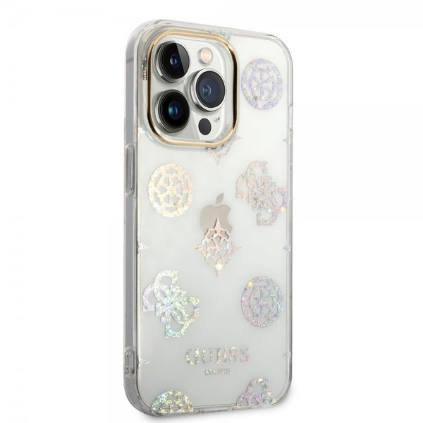 Guess iPhone 14 Pro Cover Peony Glitter Hvid