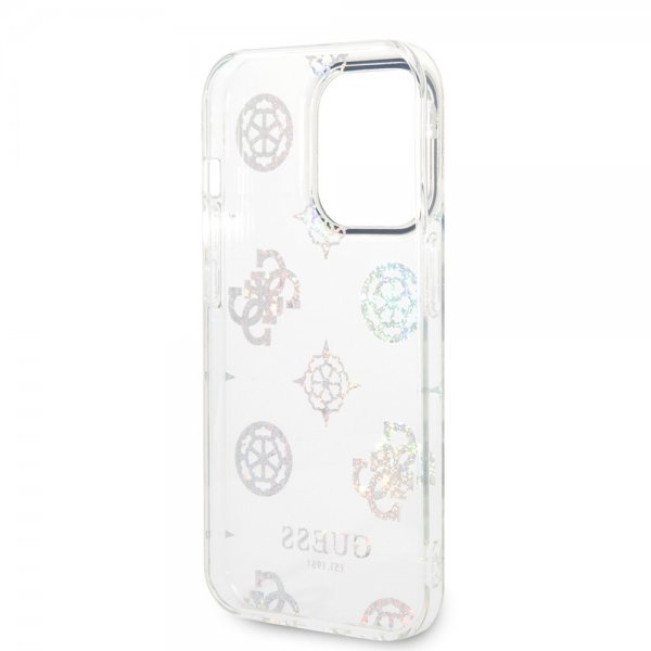Guess iPhone 14 Pro Cover Peony Glitter Hvid