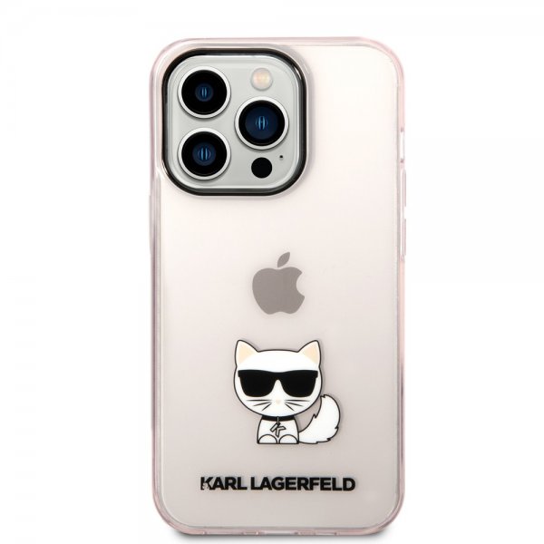 Karl Lagerfeld iPhone 14 Pro Cover Printed Choupette Transparent Rosa