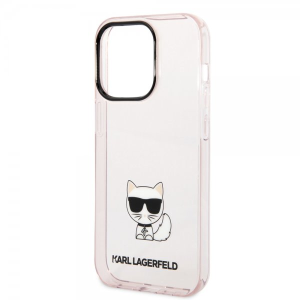 Karl Lagerfeld iPhone 14 Pro Cover Printed Choupette Transparent Rosa