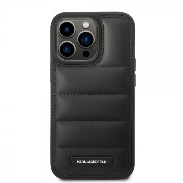 Karl Lagerfeld iPhone 14 Pro Cover Quilted Nylon Puffy Case Logo Plate Sort