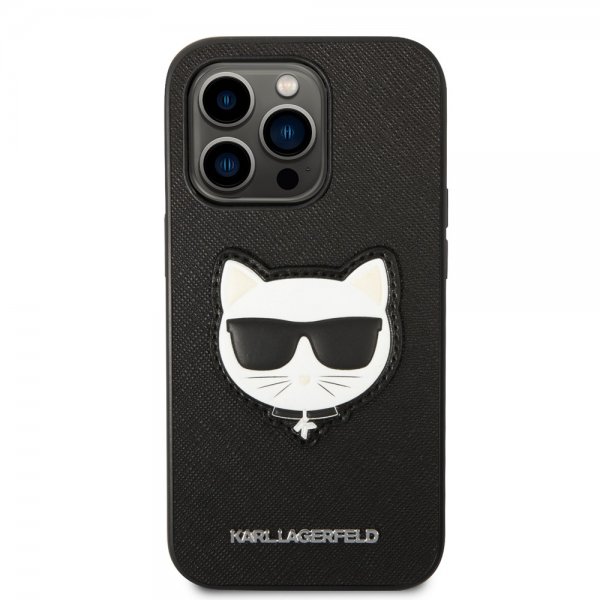 Karl Lagerfeld iPhone 14 Pro Cover Saffiano Choupette Sort