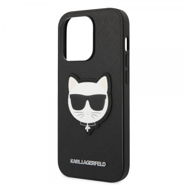 Karl Lagerfeld iPhone 14 Pro Cover Saffiano Choupette Sort