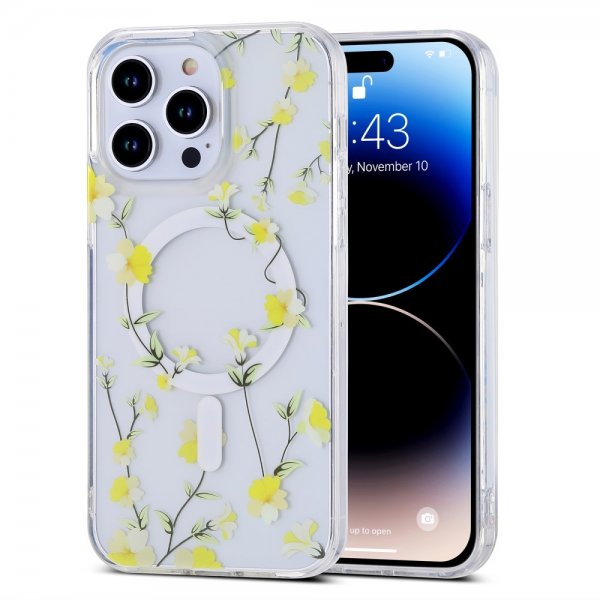 iPhone 14 Pro Cover Spring Series MagSafe Gule Blomster
