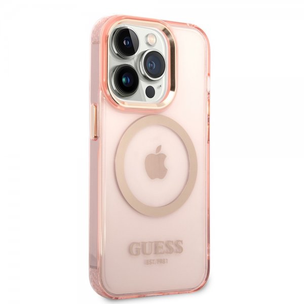 Guess iPhone 14 Pro Cover Gennemsigtigt MagSafe Rosa
