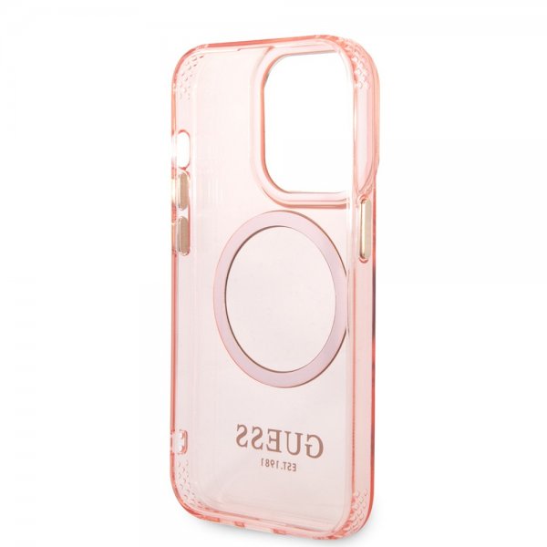 Guess iPhone 14 Pro Cover Gennemsigtigt MagSafe Rosa