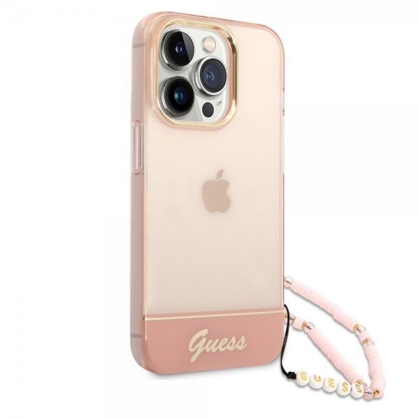 Guess iPhone 14 Pro Cover Translucent med strop Rosa