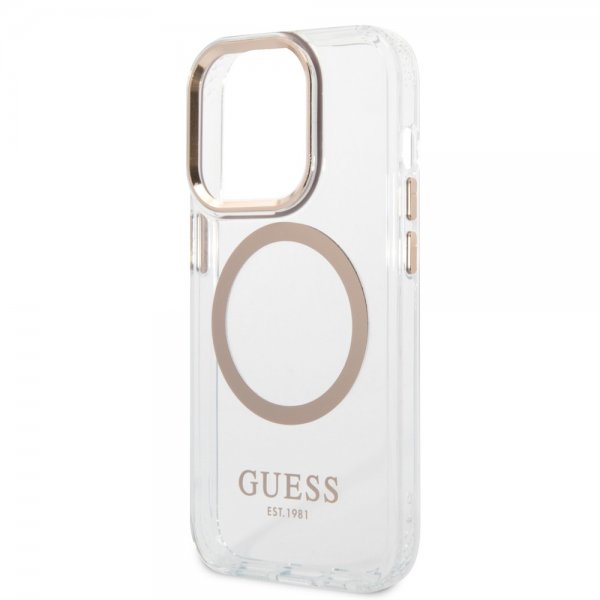 Guess iPhone 14 Pro Transparent MagSafe Guld Transparent Cover