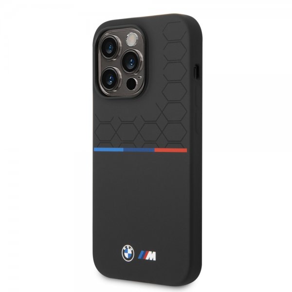 BMW iPhone 14 Pro Cover Tricolor Line & Logo Sort