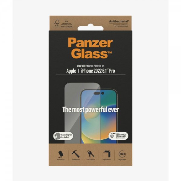 PanzerGlass iPhone 14 Pro Skærmbeskyttelse Ultra-Wide Fit EasyAligner