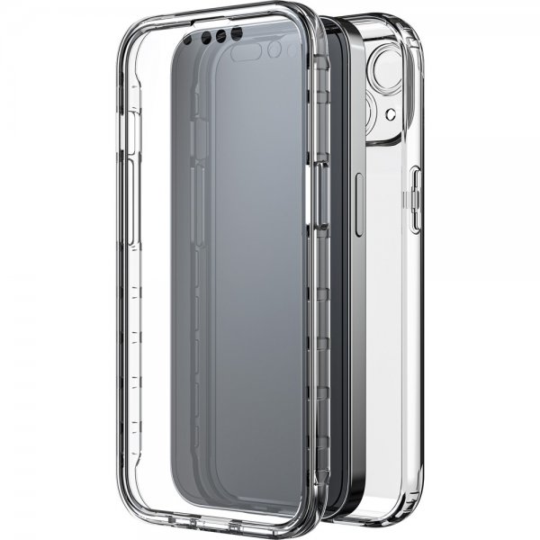 Black Rock iPhone 14 Cover 360° Real Glass Case Sort Klar