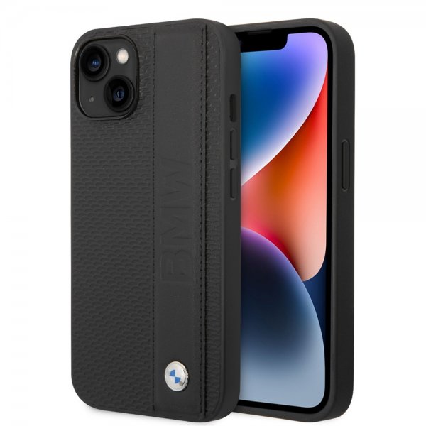 BMW iPhone 14 Cover Big Logo Stripe Sort