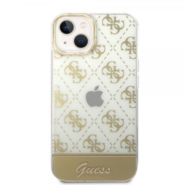 Guess iPhone 14 Cover Bottom Stripe Script Logo Guld