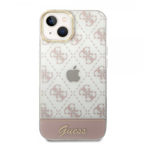Guess iPhone 14 Cover Bottom Stripe Script Logo Rosa