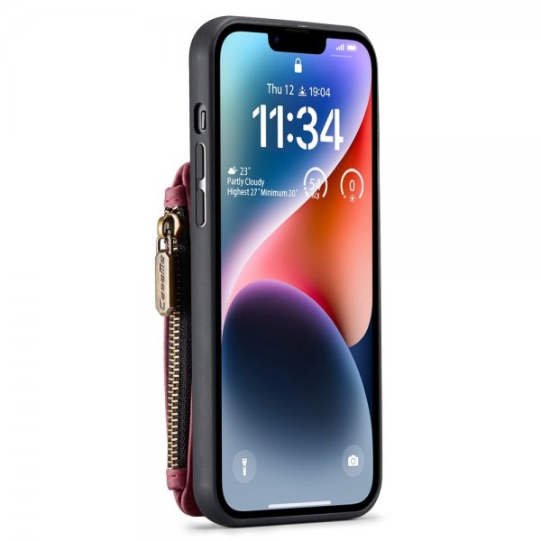 CaseMe iPhone 14 Cover C20 Kortlomme Lynlås Rød