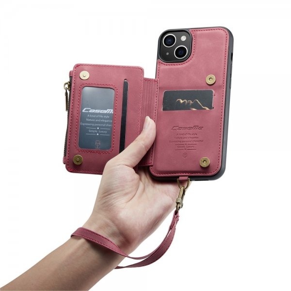 CaseMe iPhone 14 Cover C20 Kortlomme Lynlås Rød