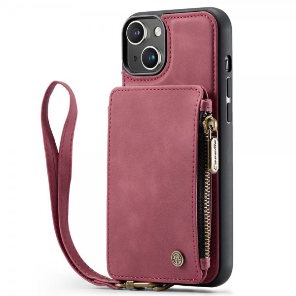 CaseMe iPhone 14 Cover C20 Kortlomme Lynlås Rød