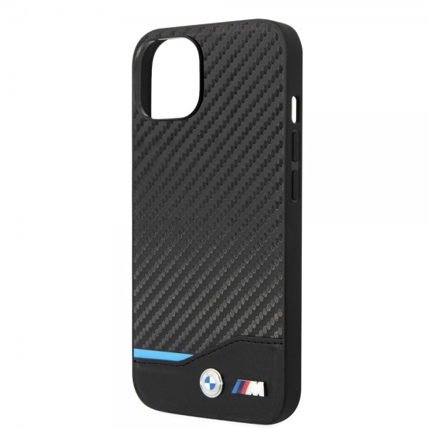 BMW iPhone 14 Cover Carbon Effect Printed Logo Sort