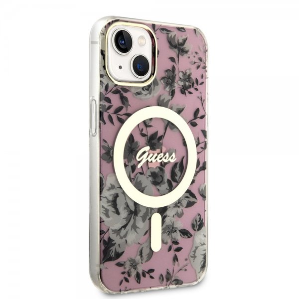 Guess iPhone 14 Cover Flower MagSafe Rosa