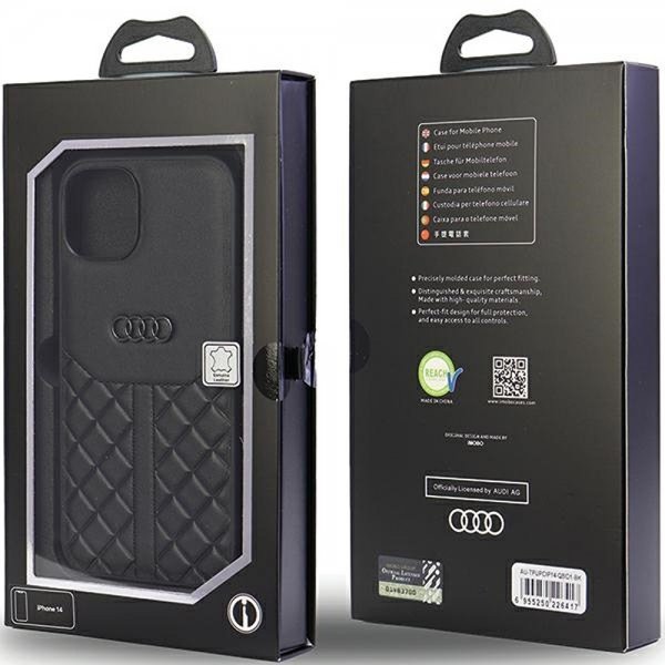 Audi iPhone 14 Cover Ægte Læder Etui Sort