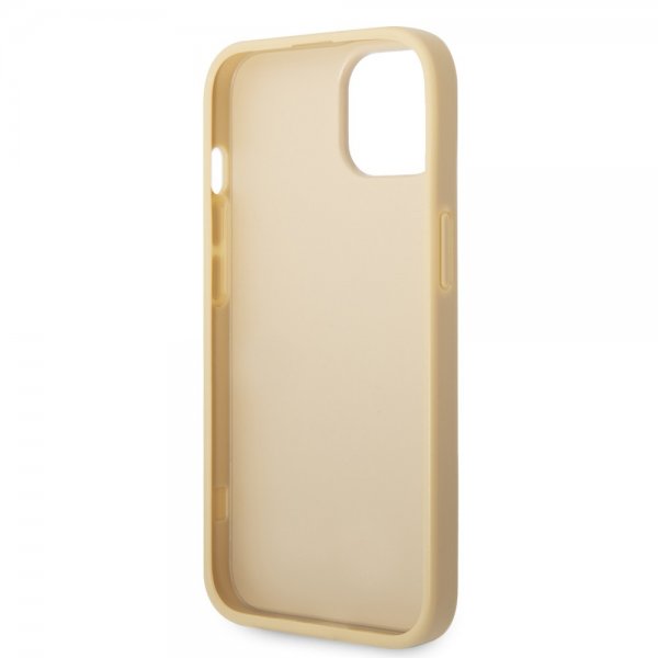 Guess iPhone 14 Cover Glitter Flakes Metal Logo Guld