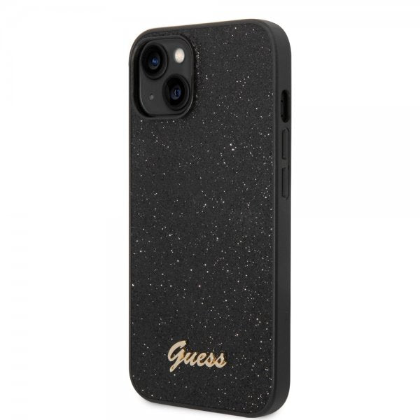 Guess iPhone 14 Cover Glitter Flakes Metal Logo Sort