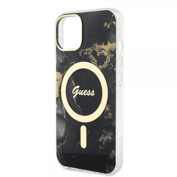Guess iPhone 14 Cover Golden Marble MagSafe Sort