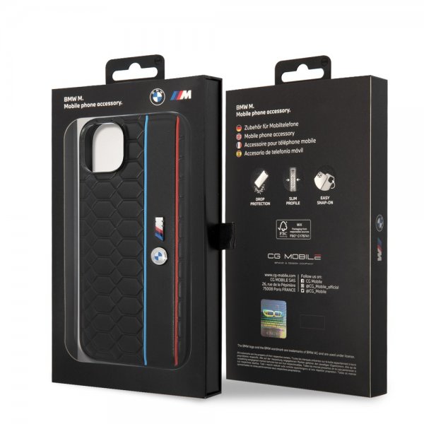 BMW iPhone 14 Cover Hexagonal Mønster Sort
