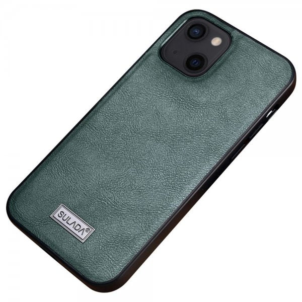 Sulada iPhone 14 Cover Lædertekstur Grøn