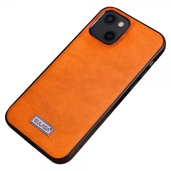 Sulada iPhone 14 Cover Lædertekstur Orange