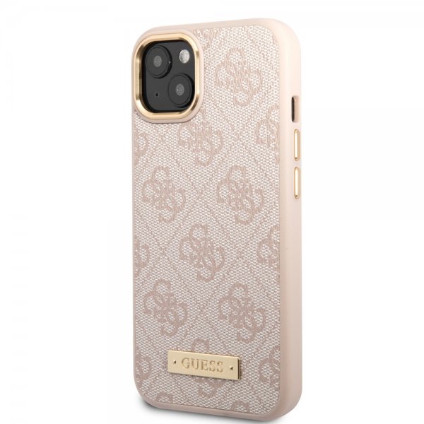 Guess iPhone 14 Cover Metal Plate Logo MagSafe Rosa