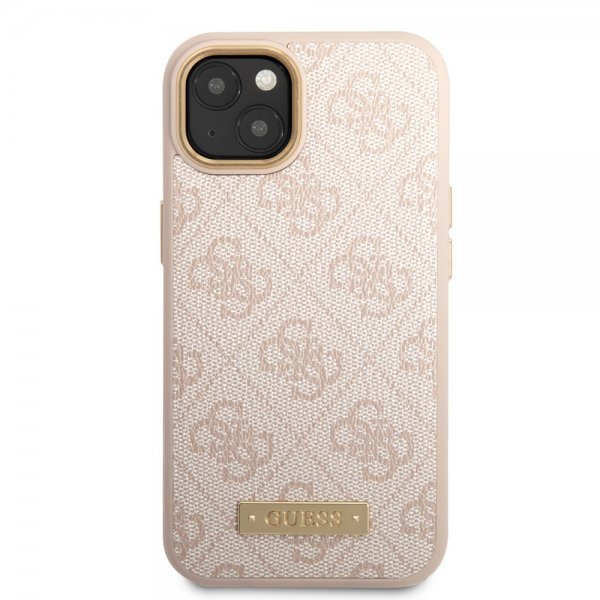 Guess iPhone 14 Cover Metal Plate Logo MagSafe Rosa