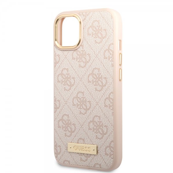 Guess iPhone 14 Cover Metal Plate Logo MagSafe Rosa