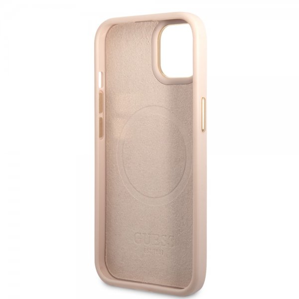 Guess iPhone 14 Cover Metal Plate Logo MagSafe Rosa