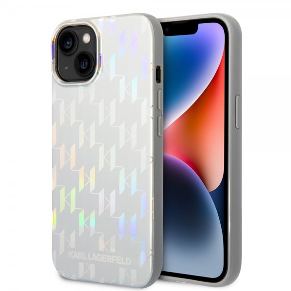Karl Lagerfeld iPhone 14 Cover Monogram Iridescent Silver
