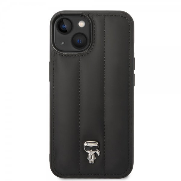 Karl Lagerfeld iPhone 14 Cover Quilted Nylon Puffy Case Ikonik Pin Sort