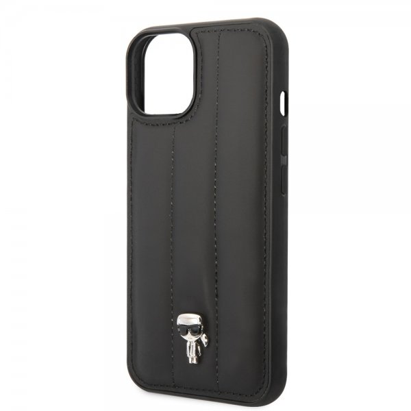 Karl Lagerfeld iPhone 14 Cover Quilted Nylon Puffy Case Ikonik Pin Sort