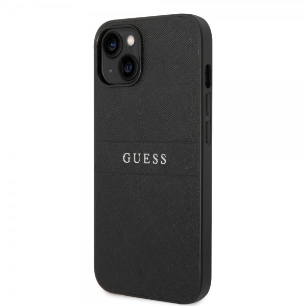 Guess iPhone 14 Cover Saffiano Metal Logo Stripes Sort
