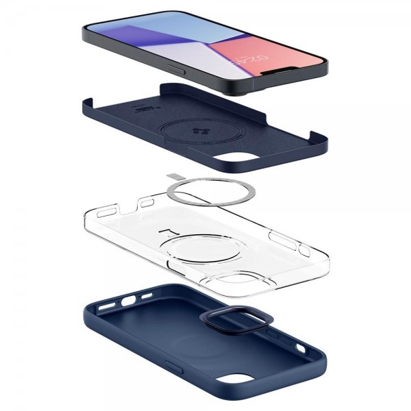 Spigen iPhone 14 Cover Silicone Fit MagFit Navy Blue