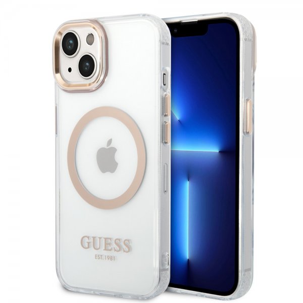 Guess iPhone 14 Cover Gennemsigtig MagSafe Guld Gennemsigtig