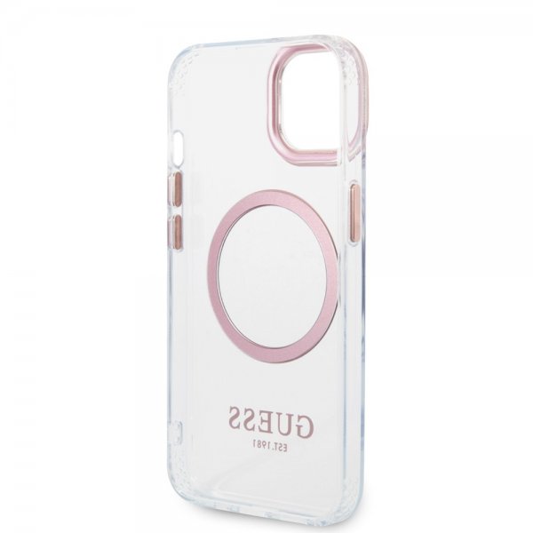 Guess iPhone 14 Cover Transparent MagSafe Pink Transparent