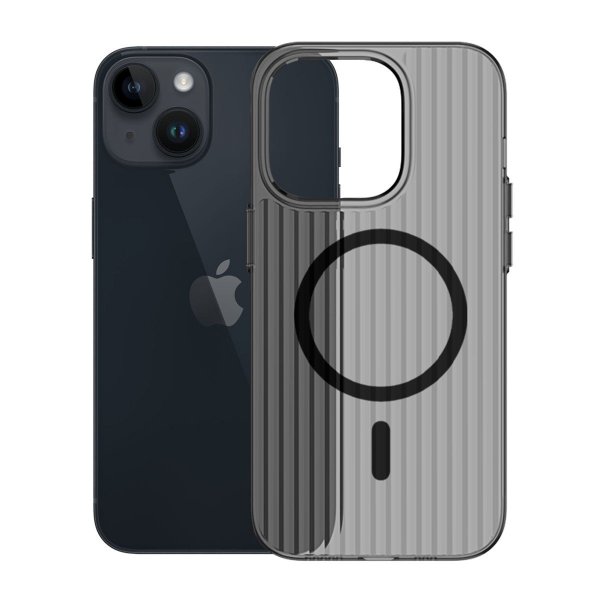 iPhone 13/iPhone 14 Cover Bølget MagSafe Transparent Sort
