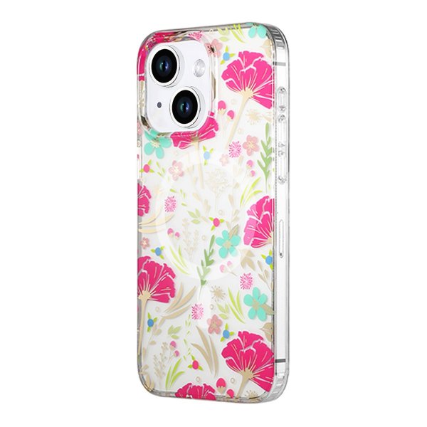 iPhone 14 Plus/iPhone 15 Plus Cover Blomstermønster MagSafe Rød Grøn