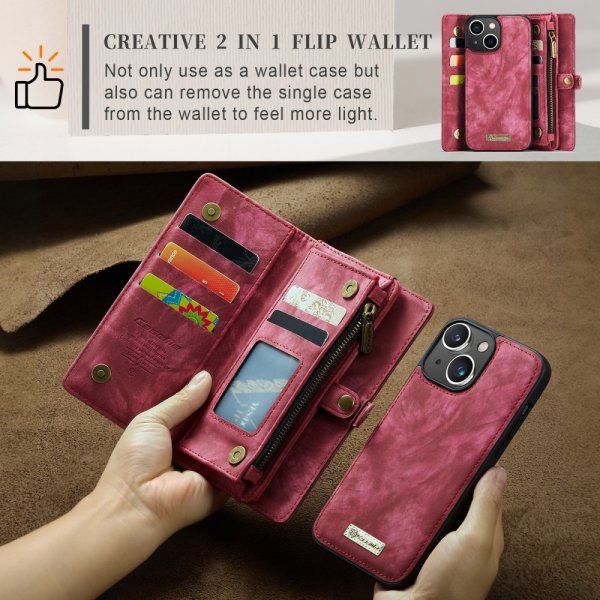 CaseMe iPhone 15 Etui 008 Series Aftagelig Cover Rød
