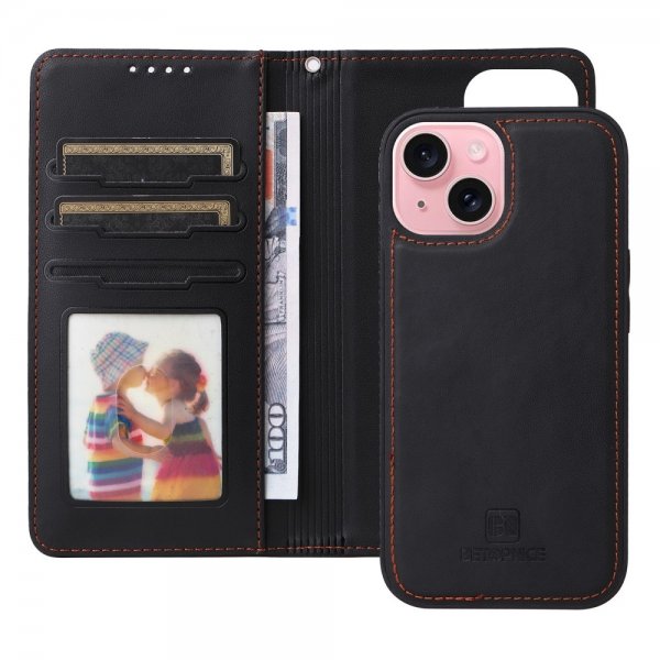 Betopnice iPhone 15 Cover med Aftageligt Cover 005 Sort