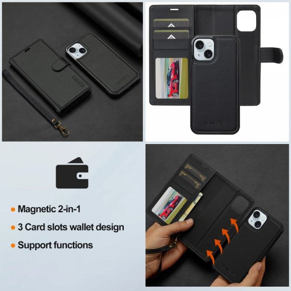 Lc.Imeeke iPhone 15 Cover med Aftageligt Cover L2 Series MagSafe Sort